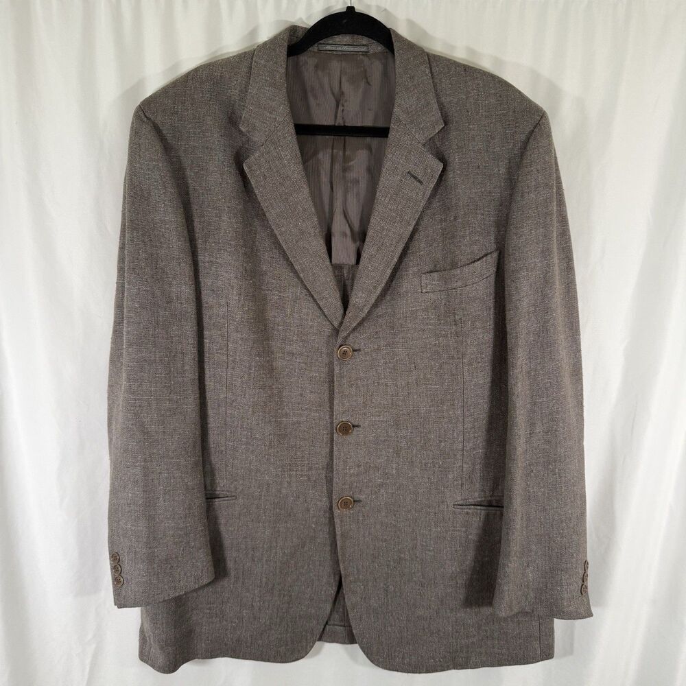 Ermenegildo Zegna Blazer Men's 56 Brown Linen Silk Blend 3 Button Front Pockets